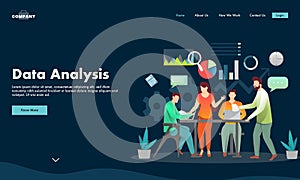 Data Analysis Concept Based Landing Page Design with Business People or Analysts Working Together from Laptop
