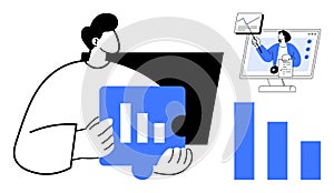 Business Analytics and Data Visualization Concept with Charts and Digital Collaboration