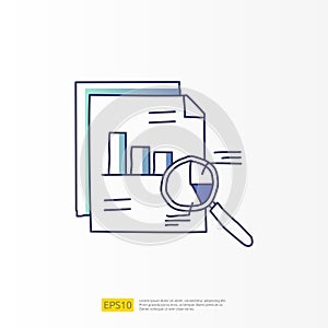 data analysis concept doodle gradient fill line icon with magnifier and graphic chart document. Statistics science, digital