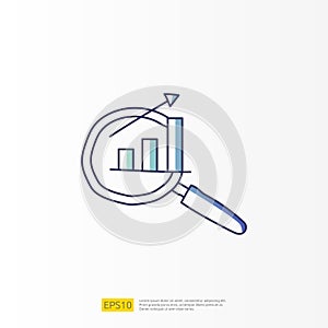 data analysis concept doodle gradient fill line icon with magnifier and graphic chart document. Statistics science, digital