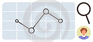 Data Analysis Concept with Line Graph, Magnifying Glass, and User Profile Icon