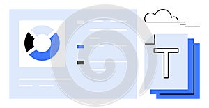 Data Analysis Dashboard with Pie Chart and Document Stacks