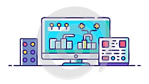 Data Analysis Desktop Computer Vector Illustration, Business Intelligence, vector design Generative AI