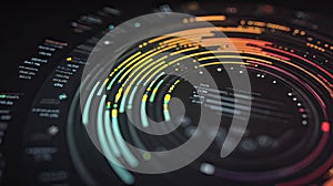 Data analysis displaying processing information on digital dashboard