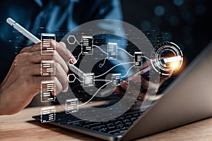 Data analysis of document ai artificial intelligence process with technology processor to planning business