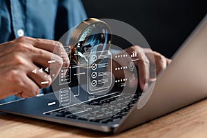 Data analysis of document ai artificial intelligence process with technology processor to planning business information data, tech