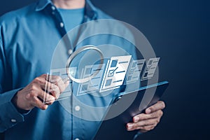 Data analysis of document ai artificial intelligence process with technology processor to planning business information data, tech