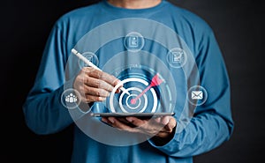 Data analysis of document ai artificial intelligence process with technology processor to planning business information data, tech