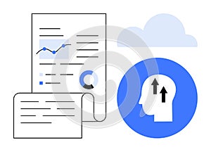 Data Analysis and Cloud Computing Concept with Graphs and Brain Symbol