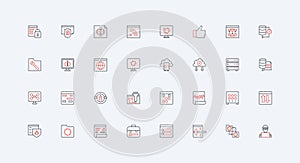 Data analysis and exchange, system structure and organization of database line icon set