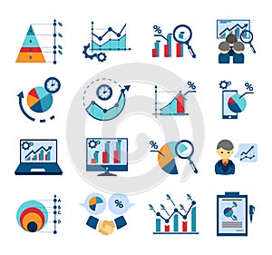Data analysis flat icons collection photo