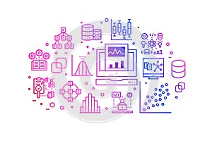 Data analysis gradient line icons illustration