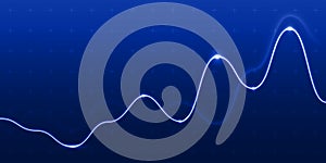 Data analysis graph light chart line on blue background. Vector progress diagram or growth dynamic financial flowchart diagram