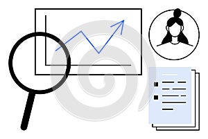 Data Analysis with Growth Chart, Magnifying Glass, Documents, and User Profile