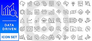 Data analysis icon collection set. Containing analysis,information, trend, forecast, decision,risk,research,report icon. Simple