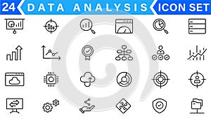 Data analysis icon set. Graphs, statistics, analytics, analysis, big data, growth, chart, research, UI, UX, GUI and more line icon