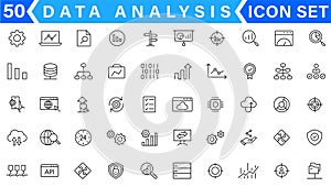 Data analysis icon set. Graphs, statistics, analytics, analysis, big data, growth, chart, research, UI, UX, GUI and more line icon