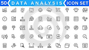 Data analysis icon set. Graphs, statistics, analytics, analysis, big data, growth, chart, research, UI, UX, GUI and more line icon