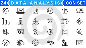 Data analysis icon set. Graphs, statistics, analytics, analysis, big data, growth, chart, research, UI, UX, GUI and more line icon