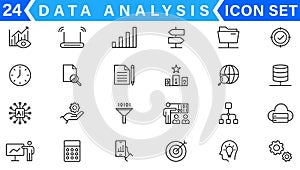 Data analysis icon set. Graphs, statistics, analytics, analysis, big data, growth, chart, research, UI, UX, GUI and more line icon