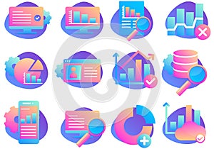 Data Analysis icon vector set. Statistic information. Flat concept