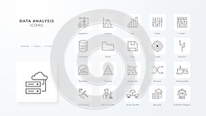 Data analysis icons collection with black outline style. analytics, chart, graph, growth, research, information, report. Vector