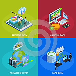 Data Analysis 4 Isometric Icons Square