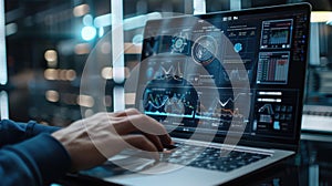 The data analysis on laptop. AI generated