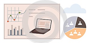 Data Analysis with Laptop, Charts, and Team Collaboration Visualization