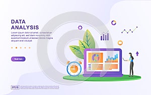 Data analysis and management concept. People analyze management data. Look at chart movements. Can use for web landing page,