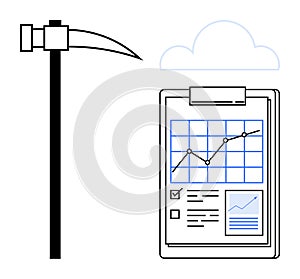 Data Analysis and Mining Tools by Pickaxe and Report Diagram with a Cloud Icon