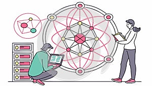 Data Analysis and Network People Vector, Tech Collaboration, vector design Generative AI