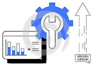 Data Analysis and Optimization Concept with Bar Chart, Gear, and Binary Code