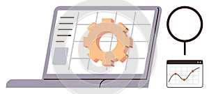 Data Analysis and Optimization Concept with Gear on Laptop Screen and Graph