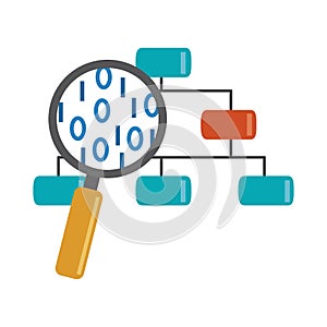 Data analysis, organization chart magnifier development flat icon