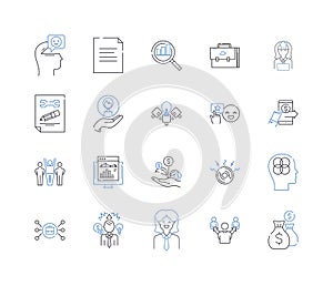 Data analysis line icons collection. Insights, Trends, Analytics, Visualization, Metrics, Patterns, Correlations vector photo