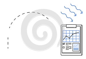 Data Analysis Process with Graph, Chart, and Arrows Representing Information Flow
