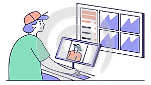 Data Analysis Professional Working with Multiple Screens, vector design Generative AI