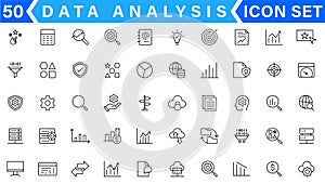 Data Analysis Related Vector Line Icons. Contains such Icons as Big Data, Processing, Performance and more