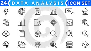 Data Analysis Related Vector Line Icons. Contains such Icons as Big Data, Processing, Performance and more