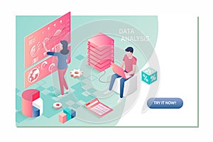 Data analysis, search engine optimization, site position isometric concept