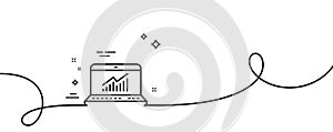 Data Analysis and Statistics line icon. Computer. Continuous line with curl. Vector