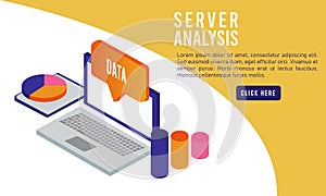 Data analysis technology with laptop and speech bubble