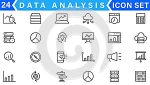 Data analysis thin line icon set. Data processing outline pictograms for website and mobile app GUI. Digital analytics simple UI,