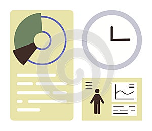 Data Analysis and Time Management Visualization with Charts, Clock, and Analytical Elements