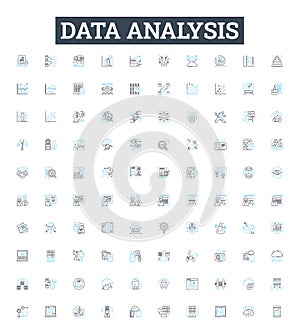 Data analysis vector line icons set. Analytics, Mining, Exploration, Modeling, Visualization, Inference, Statistics