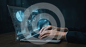 Data analysis and visualization on a laptop screen, modern technology concept