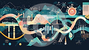 Data analysis visualization showing complex information flow