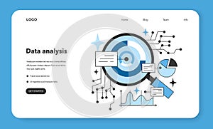 Data analysis web banner or landing page. Artificial neural network