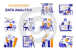 Data analysis web concept with people scenes set in flat style